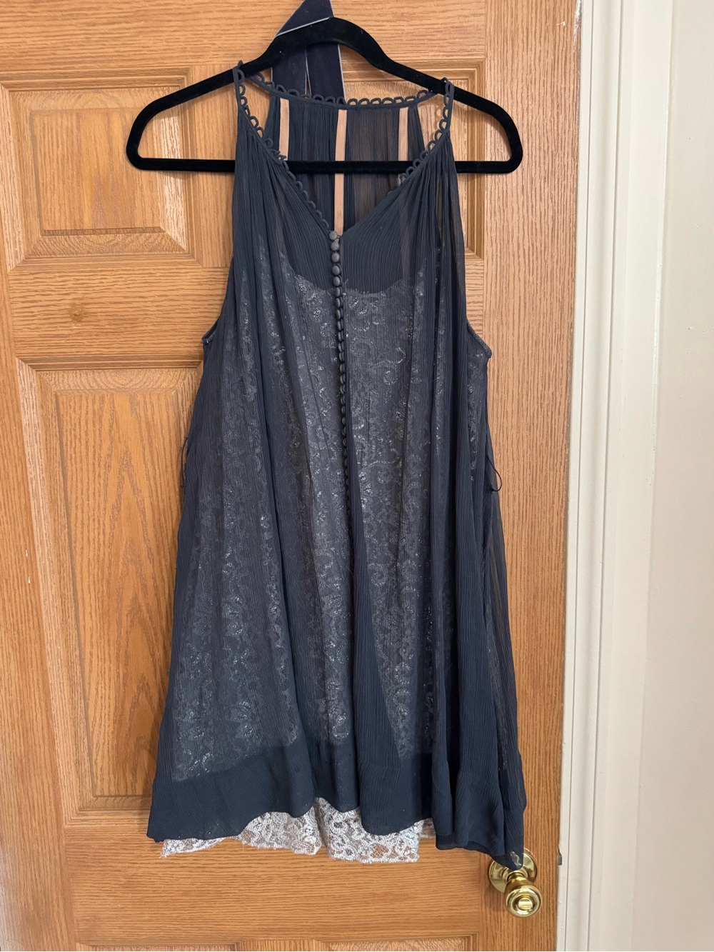 BCBGMaxAzria blue Dress with Silver Lace Accents